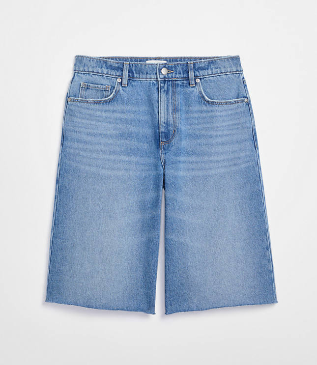 Rivete Petite High Rise Denim Bermuda Shorts in Vintage Mid Wash