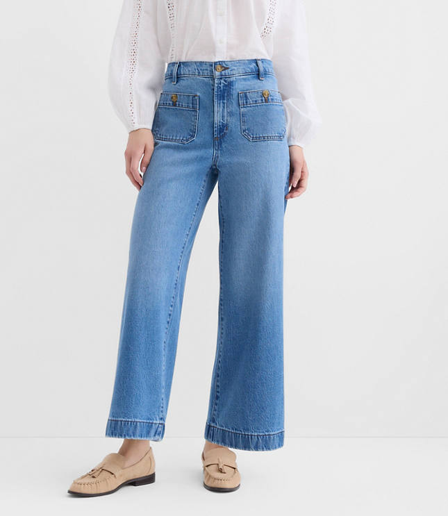 Petite Palmer Wide Leg Crop Jeans Classic Mid Wash
