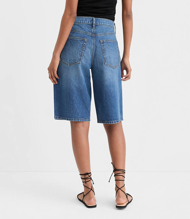 Rivete High Rise Denim Bermuda Shorts Dark Wash