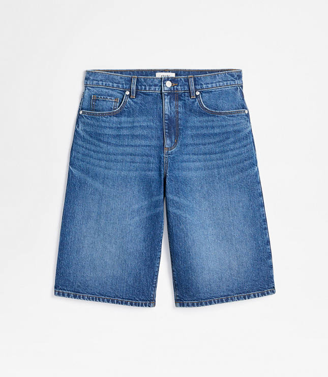 Rivete High Rise Denim Bermuda Shorts Dark Wash
