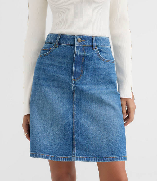 Rivete Petite Denim Skirt in Vintage Mid Wash