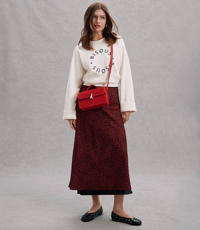 Petite Heart Layered Column Midi Skirt