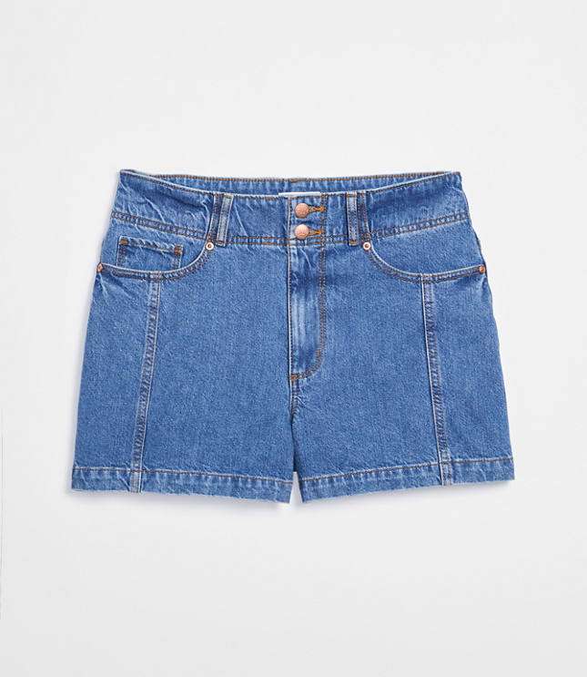 Rivete Petite Seamed High Rise Denim Shorts Dark Wash