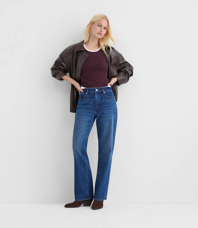 Rivete Petite Mid Rise Relaxed Straight Jeans in Dark Wash