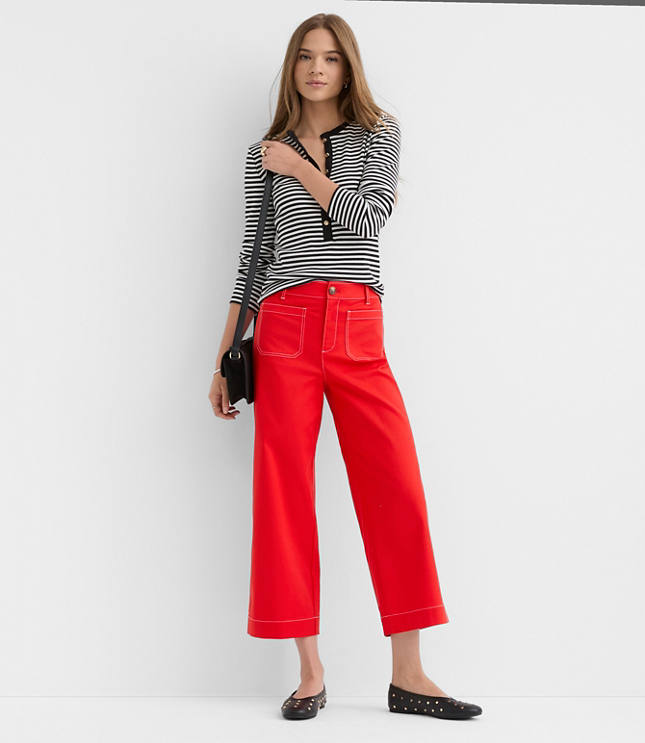Petite Palmer Wide Leg Crop Pants in Contrast Stitch
