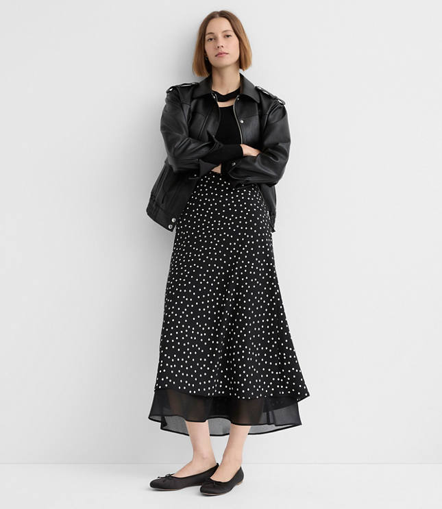 Petite Dotted Layered Column Midi Skirt