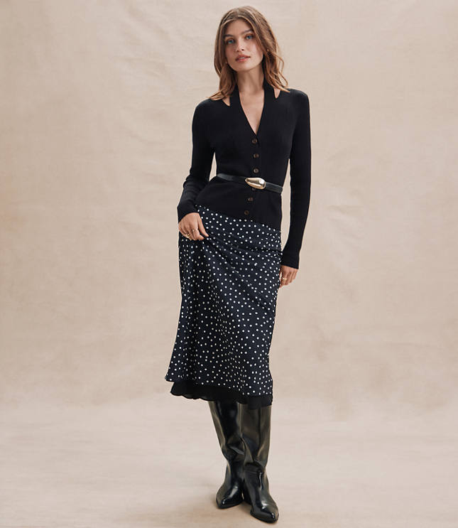 Petite Dotted Layered Column Midi Skirt