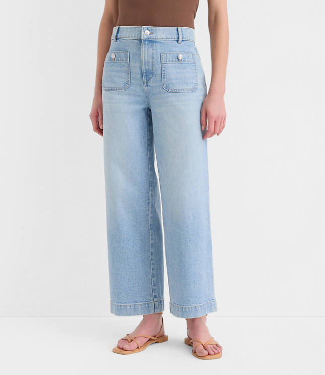 Palmer Denim Wide Leg Crop Pants in Refined Blue Wash