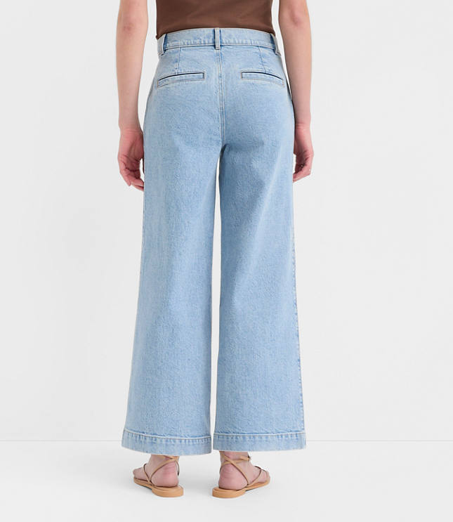 Palmer Denim Wide Leg Crop Pants in Refined Blue Wash