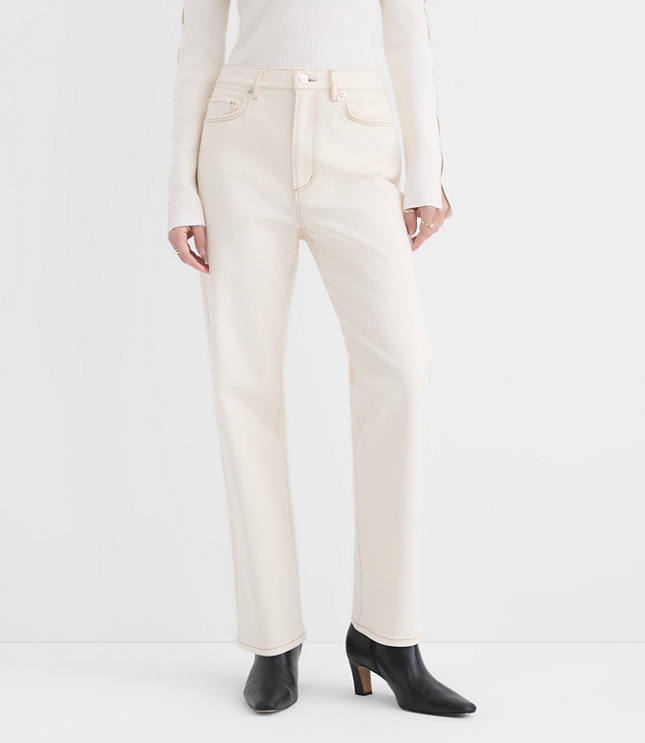 Rivete Petite Curvy High Rise Straight Jeans in Ivory