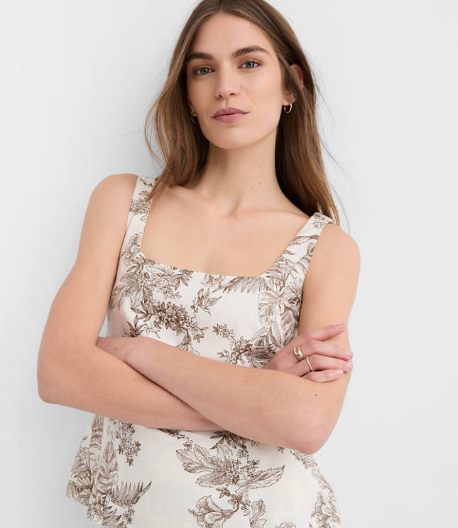 Floral Toile Seamed Linen Cotton Peplum Top
