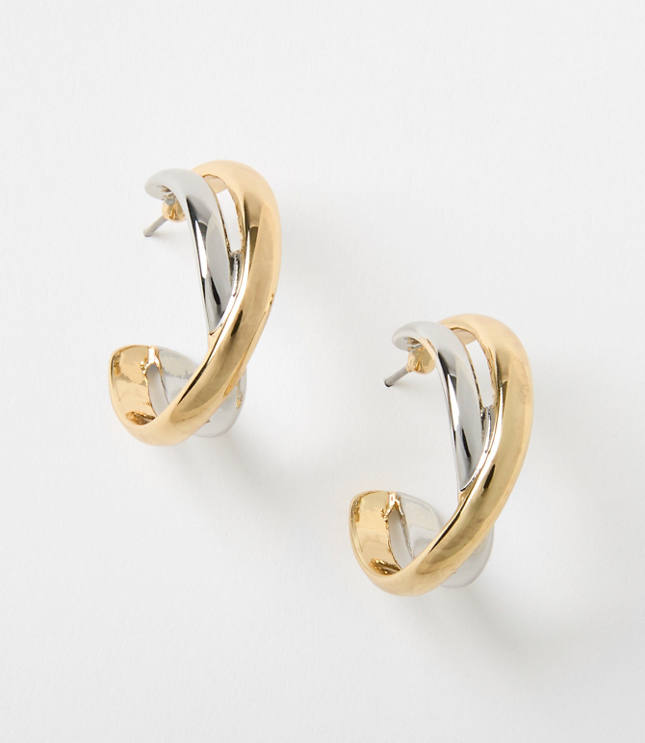 Crossover Mixed Metal Hoop Earrings