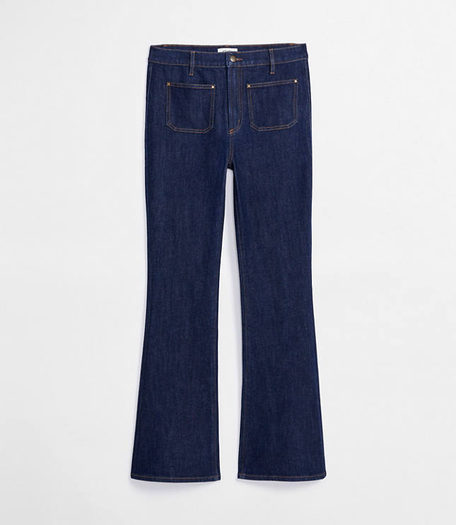 Rivete Petite Curvy Patch Pocket High Rise Slim Flare Jeans in Classic Rinse Wash