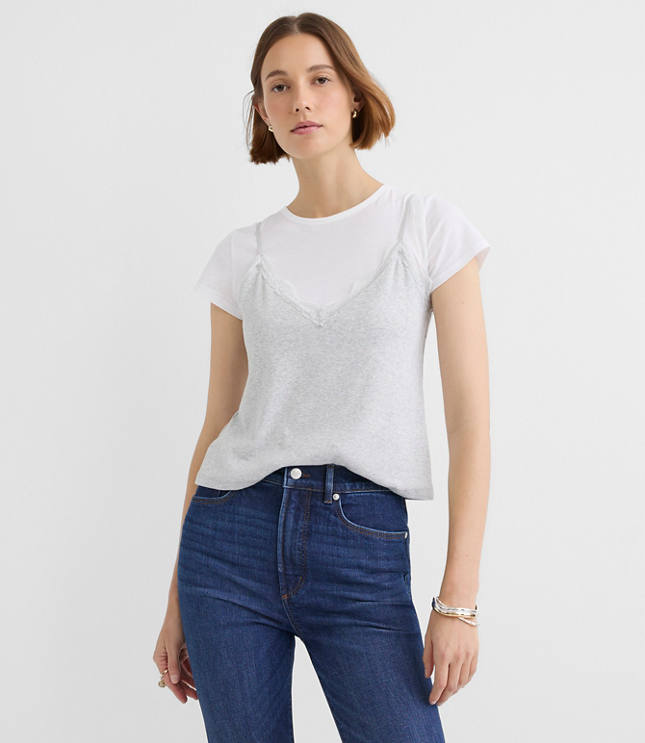 Heathered Lace Perfect Ribbed Cami Tee