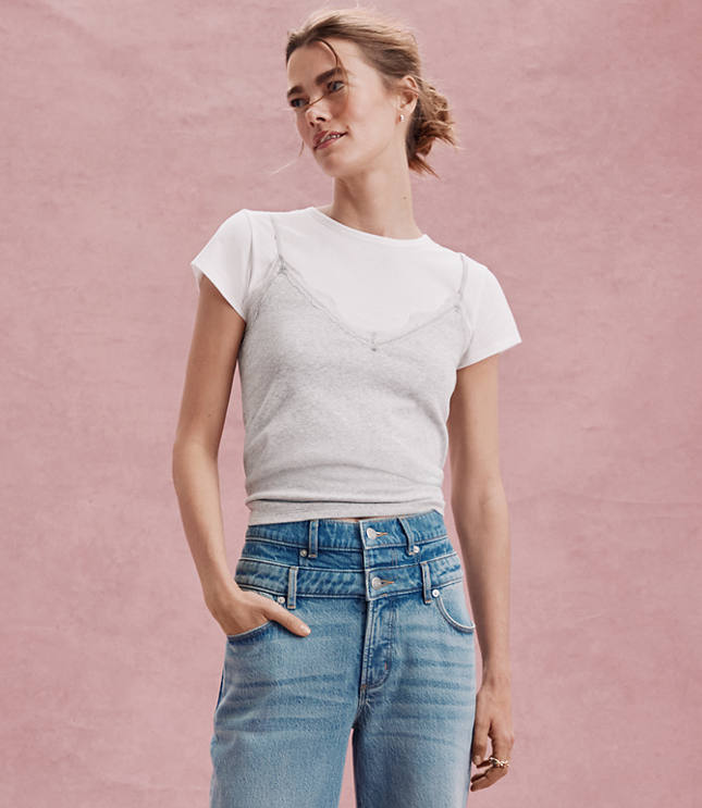 Heathered Lace Perfect Ribbed Cami Tee