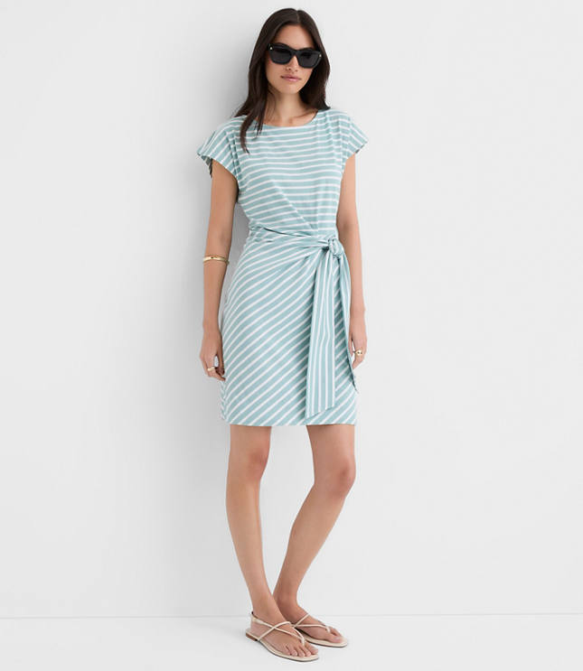 Striped Side Tie Wedge Tee Mini Dress