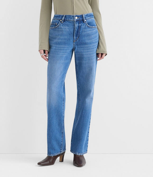 Rivete Petite Curvy Mid Rise Relaxed Straight Jeans in Vintage Mid Wash