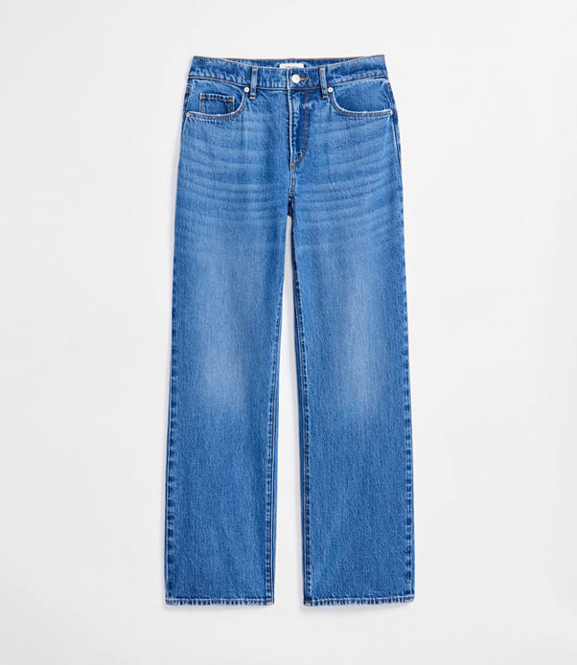 Rivete Petite Curvy Mid Rise Relaxed Straight Jeans in Vintage Mid Wash