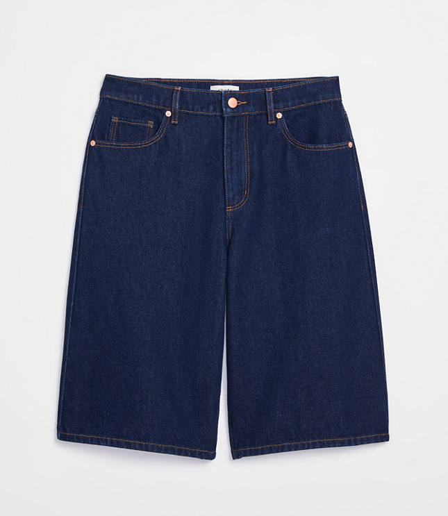 Rivete Petite Curvy High Rise Denim Bermuda Shorts in Dark Rinse