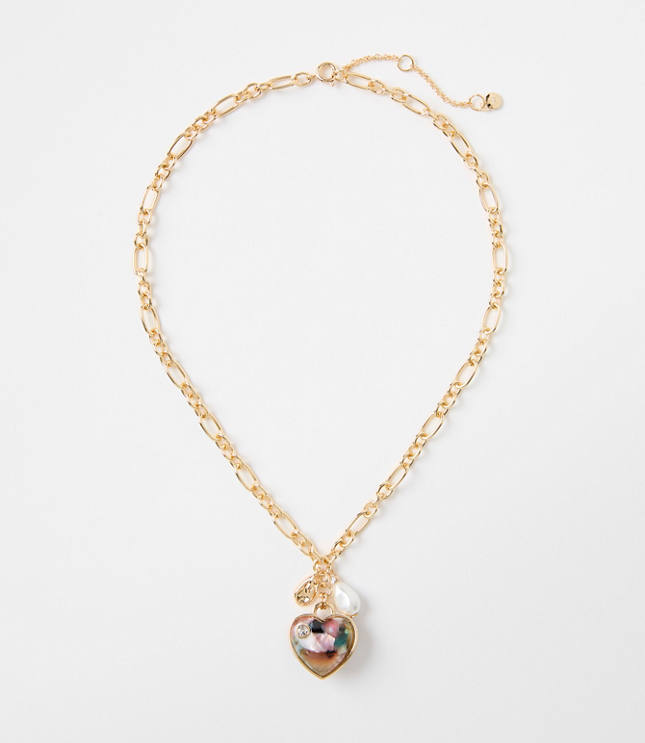 Tortoiseshell Print Puffy Heart Pendant Necklace