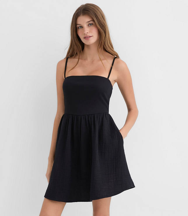 LOFT Beach Triple Cloth Mixed Media Mini Pocket Dress