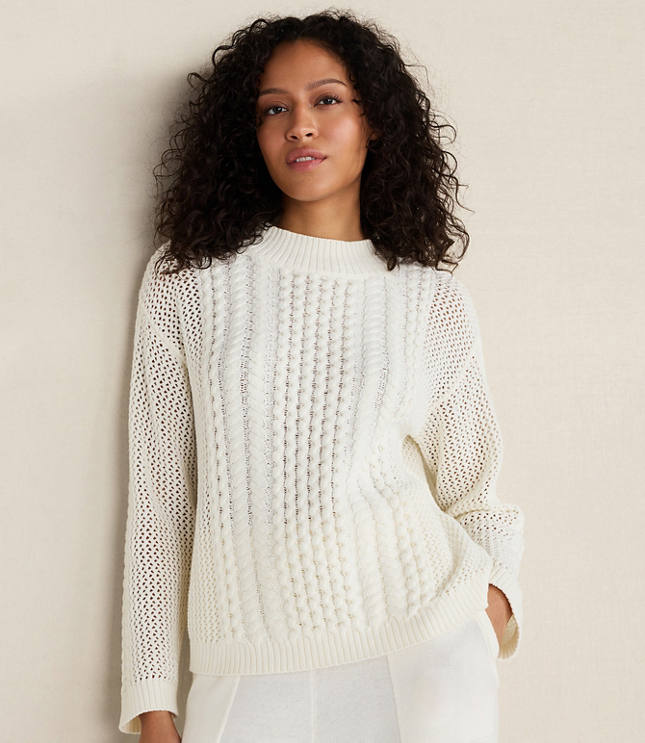 Haven Well Within Cotton Blend Mixed Stitch Crewneck Sweater
