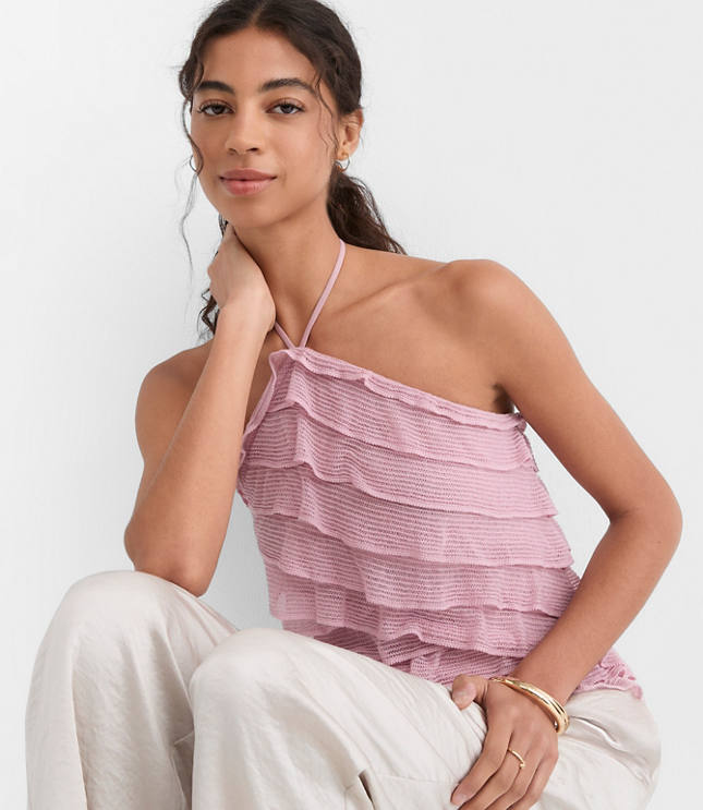Petite Mesh Ruffle Halter Top carousel Product Image 2