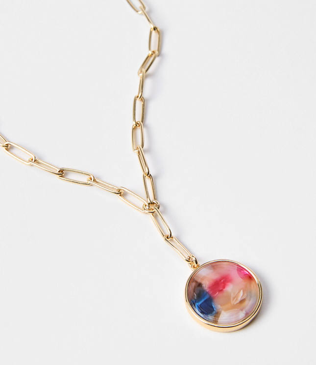 Multicolored Tortoiseshell Print Chain Link Necklace