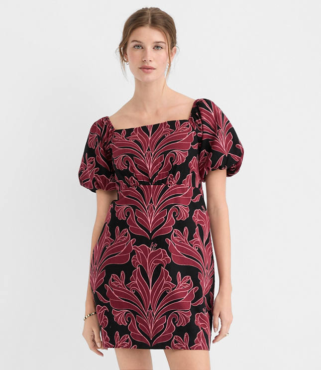 Floral Linen Cotton Puff Sleeve Mini Pocket Dress