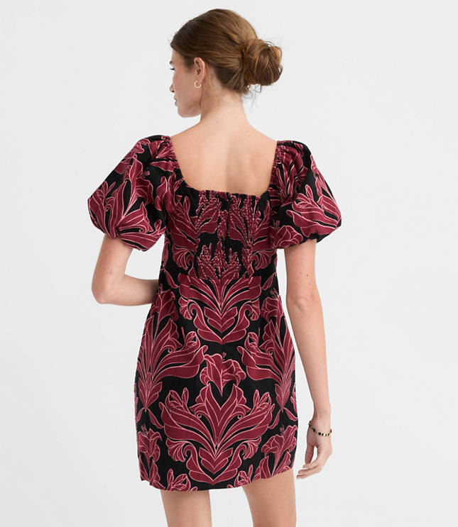 Floral Linen Cotton Puff Sleeve Mini Pocket Dress