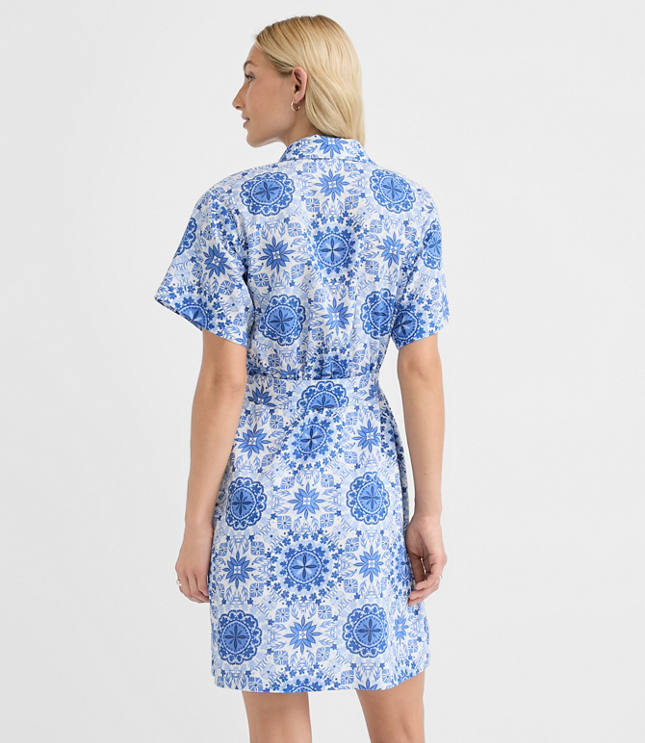 Petite Mosaic Linen Cotton Mini Pocket Shirtdress carousel Product Image 3