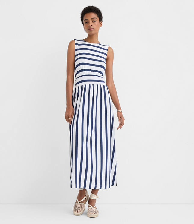 Petite Striped Cutout Back Midi Dress carousel Product Image 1