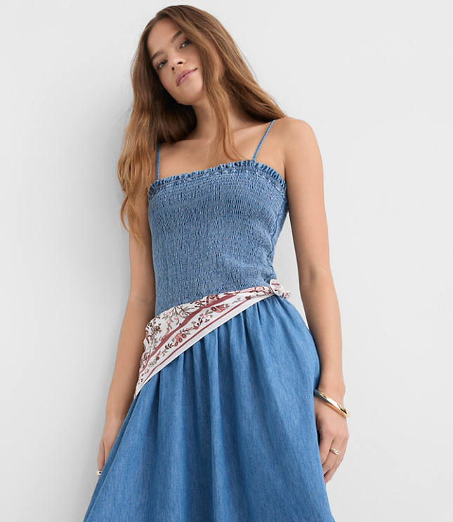 Petite Chambray Smocked Strappy Midi Pocket Dress carousel Product Image 2