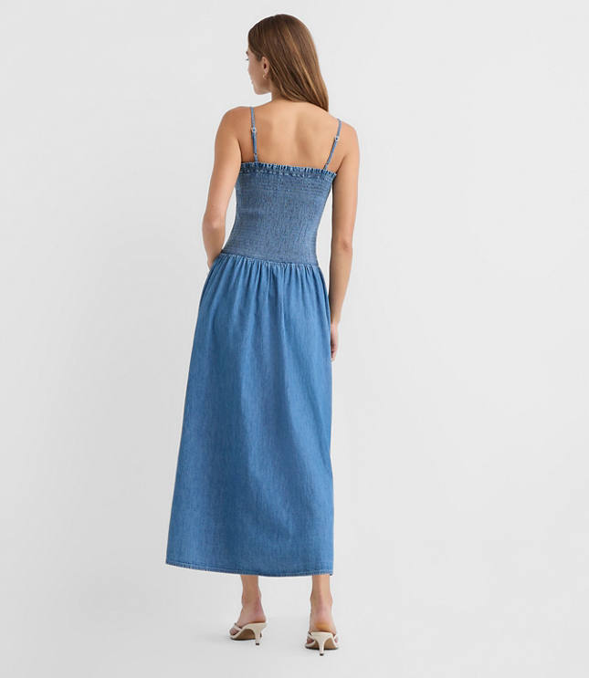 Petite Chambray Smocked Strappy Midi Pocket Dress carousel Product Image 4