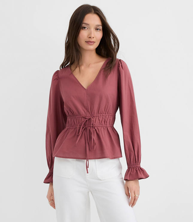 Petite Tie Waist V-Neck Blouse