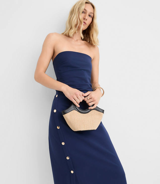 Petite Side Button Strapless Midi Dress carousel Product Image 1