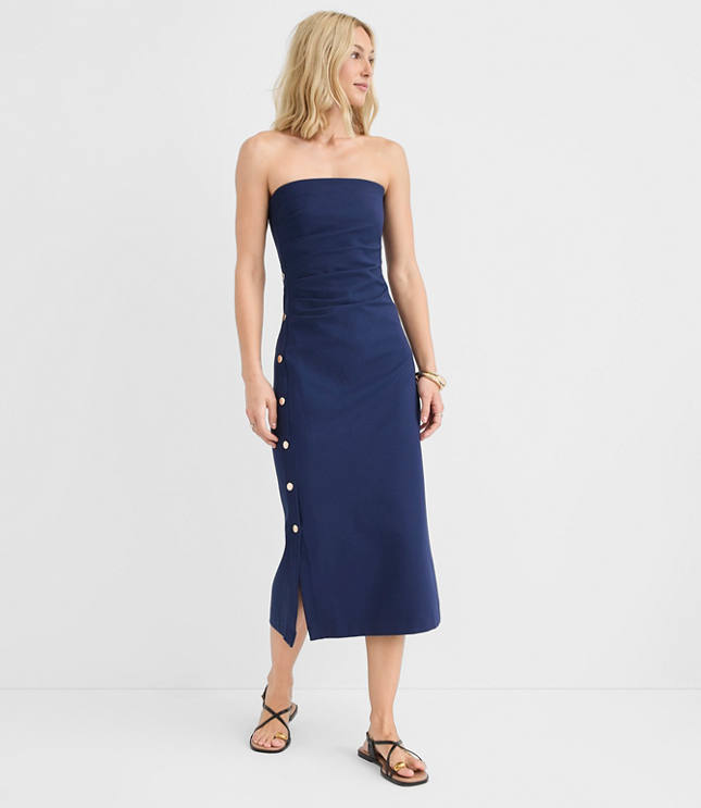 Petite Side Button Strapless Midi Dress carousel Product Image 2