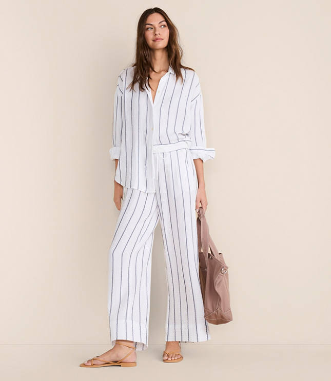 Lou & Grey Striped Triple Cloth Wide Leg Pants carousel Product Image 1