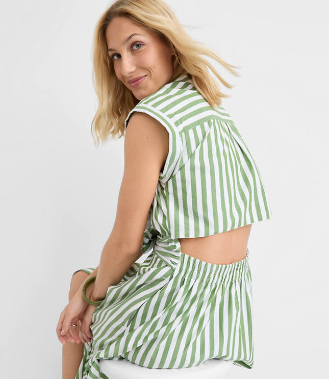 Petite Striped Poplin Cutout Back Midi Pocket Dress carousel Product Image 1