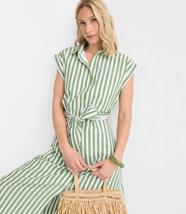 Petite Striped Poplin Cutout Back Midi Pocket Dress carousel Product Image 3