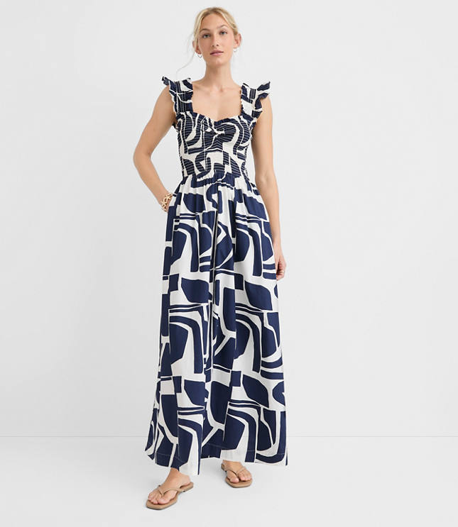 Petite LOFT Beach Geo Poplin Ruffle Strap Maxi Pocket Dress carousel Product Image 2
