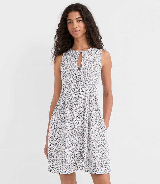 Petite Floral Pintucked Bow Mini Pocket Dress