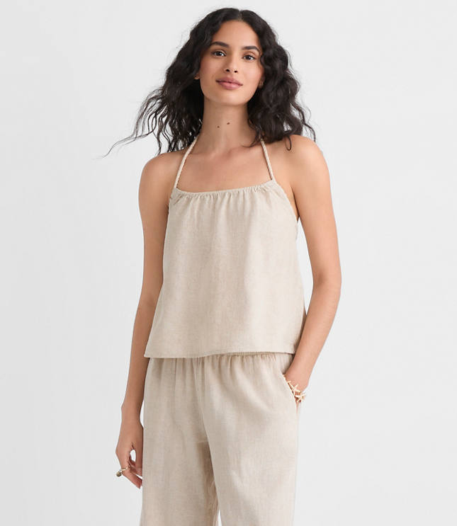 Petite LOFT Beach Rope Tie Linen Cotton Halter Top carousel Product Image 1