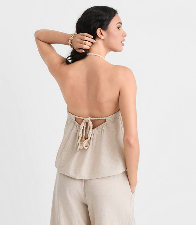 Petite LOFT Beach Rope Tie Linen Cotton Halter Top carousel Product Image 3