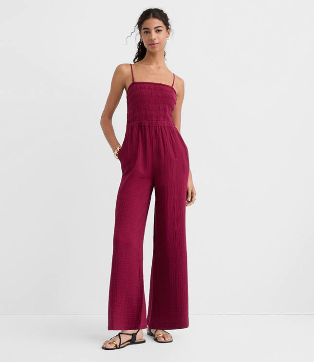 LOFT Beach Triple Cloth Smocked Jumpsuit
