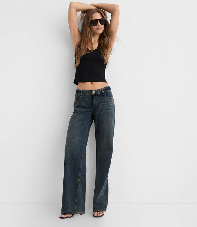 Rivete Petite Low Rise Wide Leg Jeans in Lune Wash carousel Product Image 1