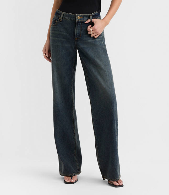Rivete Petite Low Rise Wide Leg Jeans in Lune Wash carousel Product Image 2