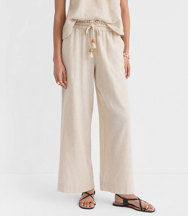 Petite LOFT Beach Rope Tie Linen Cotton Wide Leg Pants carousel Product Image 2