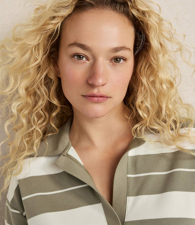 Haven Well Within Organic Cotton Interlock Stripe Johnny Collar Top