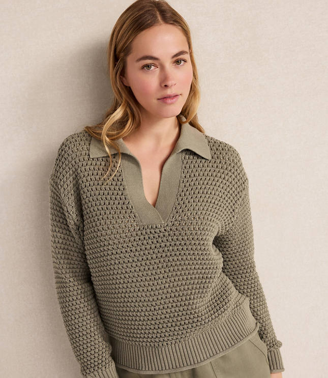 Haven Well Within Cotton Wave Stitch Johnny Collar Sweater